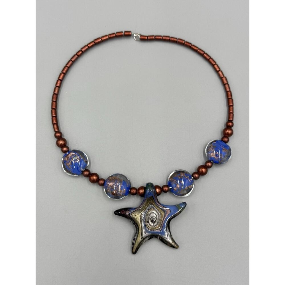 Starfish Shaped Pendant Necklace W/ Brown Colored Beads